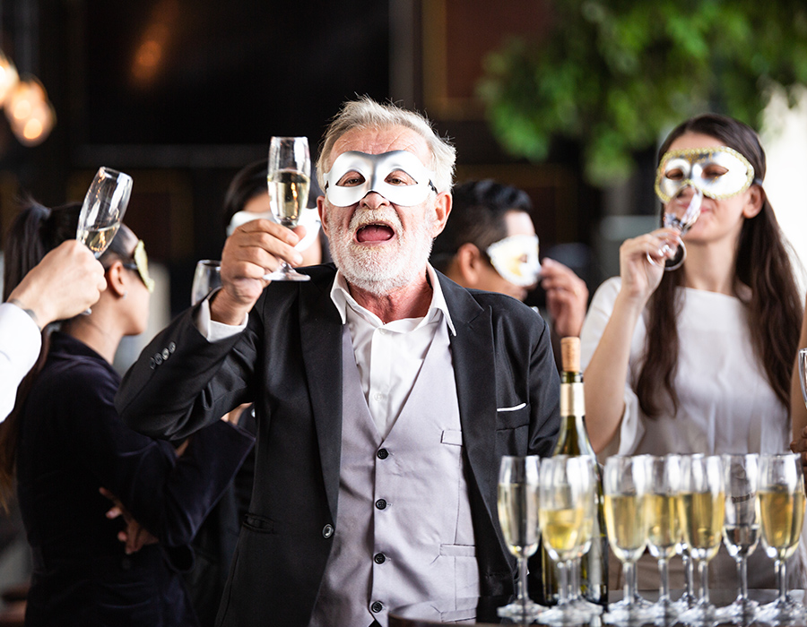 Event services team celebrating with guests